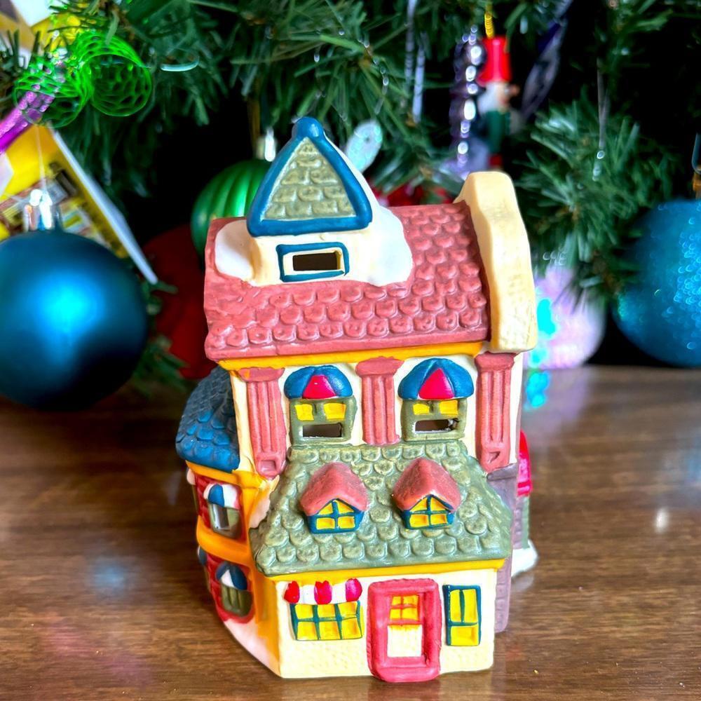 Yves Rocher Pink Ceramic Christmas House Vintage